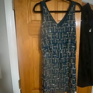 Xscape green dress with gold beading